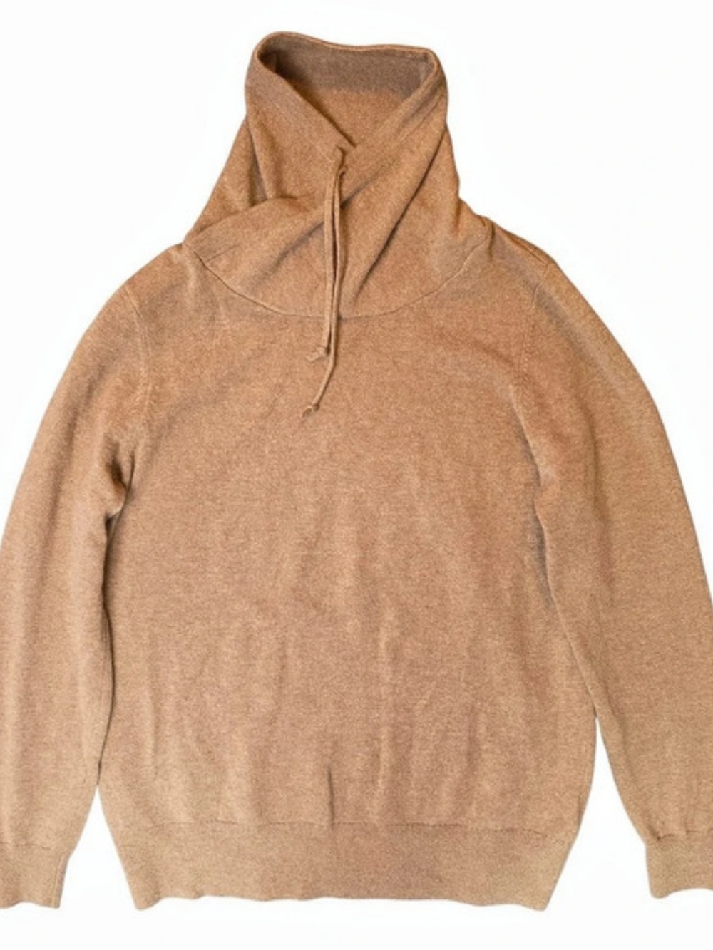 L.L.Bean 100% Cashmere Camel Draped Cowl Neck Drawstring Sweater Small Gorpcore